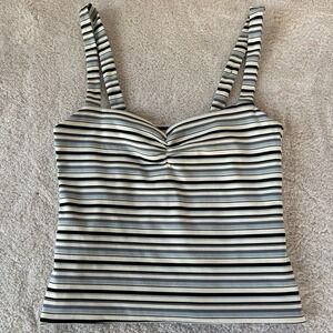 Edikted Adelia Rouched Tank Top Black Gray Stripe Fitted Tank Size S NWOT